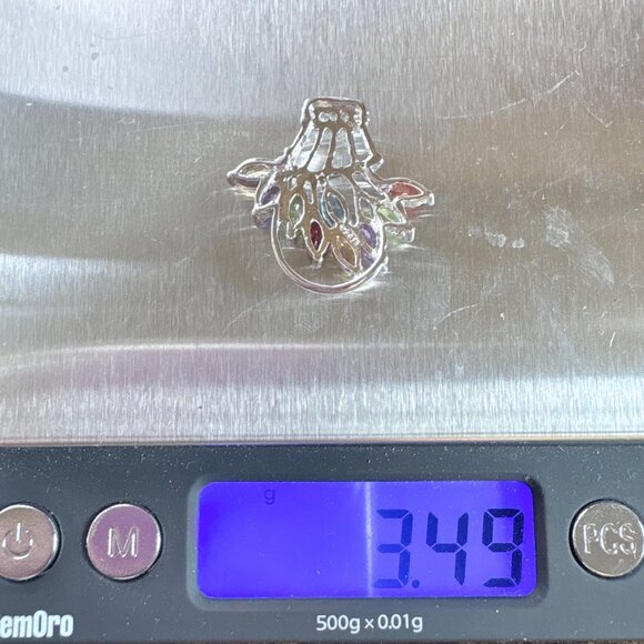 VTG Sterling Silver 925 Multi-Gemstone Flower Basket Pendant Size 0.75" Length - Picture 11 of 11